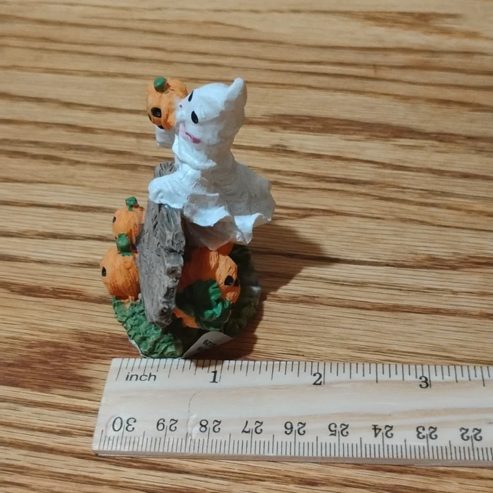 Vintage 1997 Resin Halloween Bear and Ghost Figurine Set